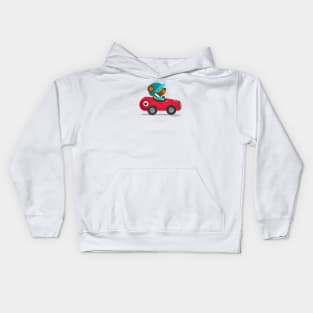 Bear driving a car race Kids Hoodie